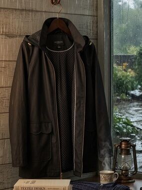 Liz Claiborne Black Rain Jacket with Polka Dot Lining